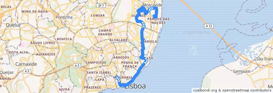 Mapa del recorrido Bus 759: Restauradores → Estação do Oriente de la línea  en Lisbon.