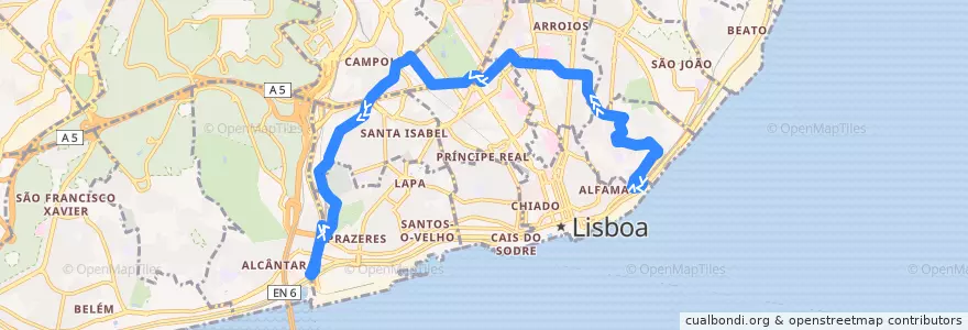 Mapa del recorrido Bus 712: Estação de Santa Apolónia → Alcântara Mar de la línea  en Лиссабон.