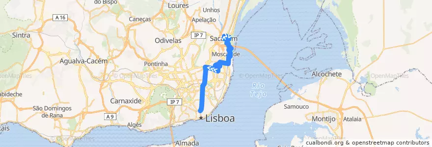 Mapa del recorrido Bus 708: Urbanização Real Forte (Sacavém) → Martim Moniz de la línea  en Lisboa.