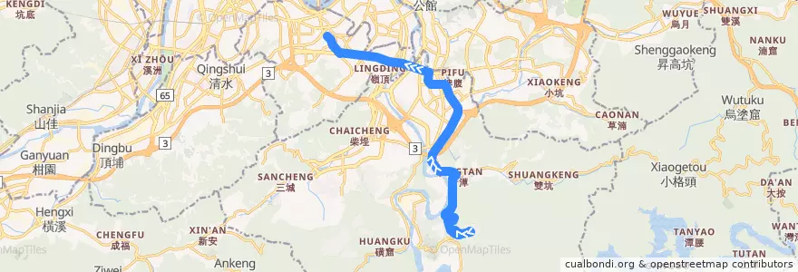 Mapa del recorrido 新北市 綠3 (G3) 花園新城-中和 (往程) de la línea  en Новый Тайбэй.