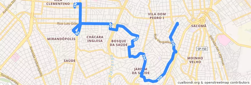 Mapa del recorrido 4716-10 Sacomã de la línea  en São Paulo.
