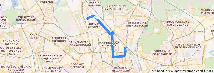 Mapa del recorrido Автобус 19: Рижский вокзал => Метро «Тимирязевская» de la línea  en Москва.