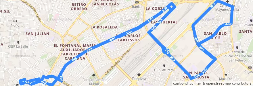 Mapa del recorrido 20 Ponce de León - Polígono San Pablo de la línea  en Sevilla.