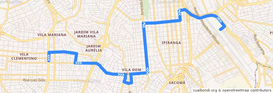 Mapa del recorrido 375V-10 Metrô Tamanduateí de la línea  en São Paulo.