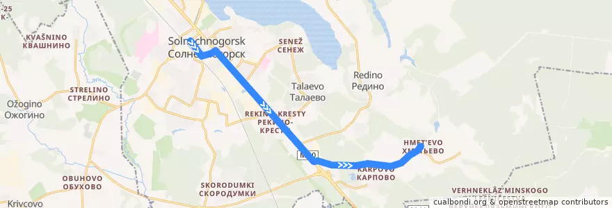 Mapa del recorrido Автобус 22: Солнечногорск - Хметьево de la línea  en городской округ Солнечногорск.