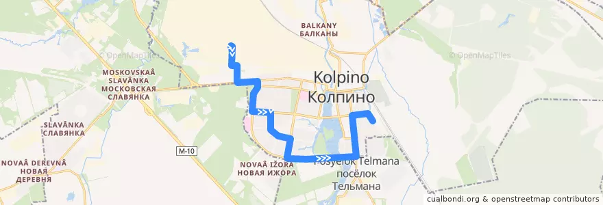 Mapa del recorrido Автобус № 364: Комбинат стройматериалов => Октябрьская улица, 65 de la línea  en Ленинградская область.