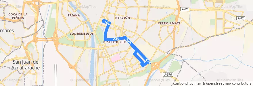 Mapa del recorrido 30 Prado de San Sebastián - La Paz de la línea  en Séville.