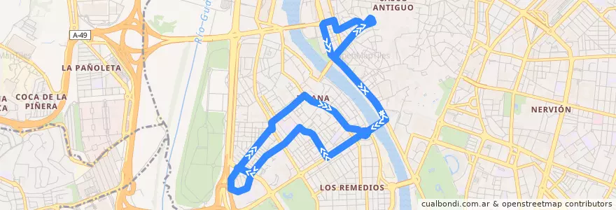 Mapa del recorrido 40 Plaza de la Magdalena - Triana de la línea  en Seville.