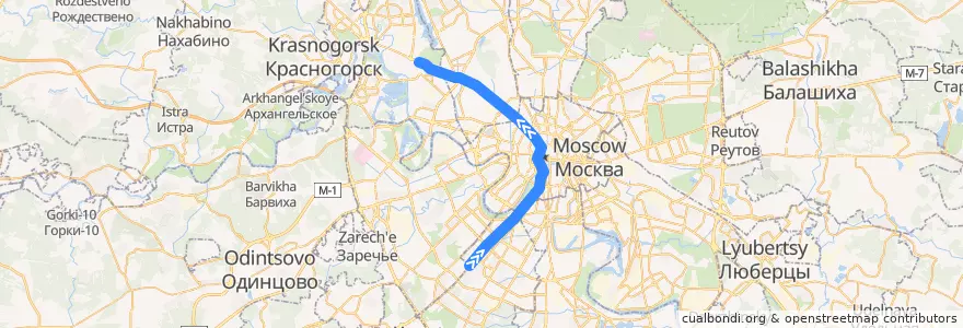 Mapa del recorrido Автобус м1: Улица Кравченко => Больница МПС de la línea  en Москва.