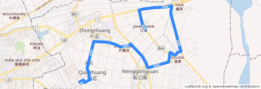 Mapa del recorrido 橘22(往程) de la línea  en Daliao District.
