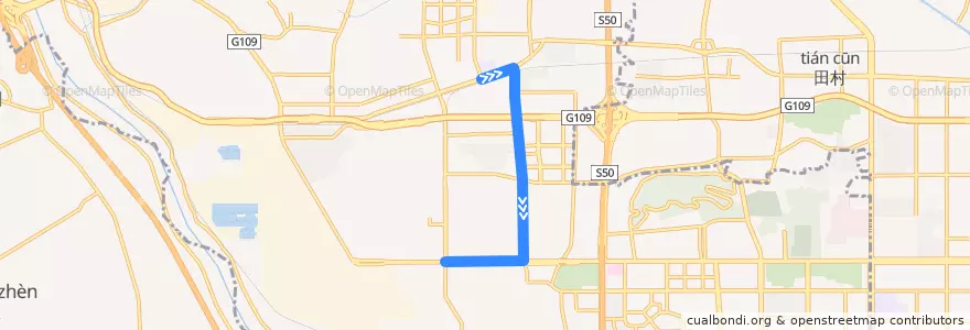 Mapa del recorrido Bus 399: 石景山科技园 => 八角 => 石景山古城 => 石景山科技园 de la línea  en 石景山区.