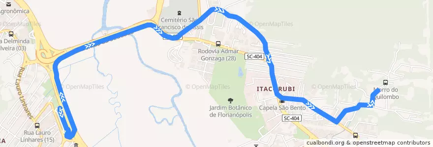 Mapa del recorrido Ônibus 173: Morro do Quilombo, TITRI => Bairro de la línea  en Florianópolis.