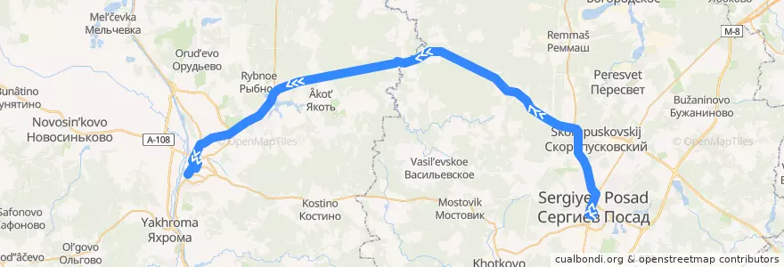 Mapa del recorrido Автобус №63: Дмитров - Сергиев Посад de la línea  en Oblast de Moscou.