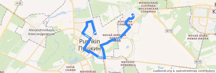 Mapa del recorrido Автобус № 375: Пушкин, Железнодорожная улица => Славянка, Ростовская улица de la línea  en Пушкинский район.