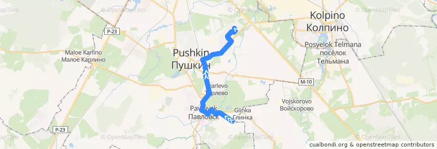 Mapa del recorrido Автобус № 375А: Павловск, Звериницкая улица => Славянка, Ростовская улица de la línea  en Пушкинский район.