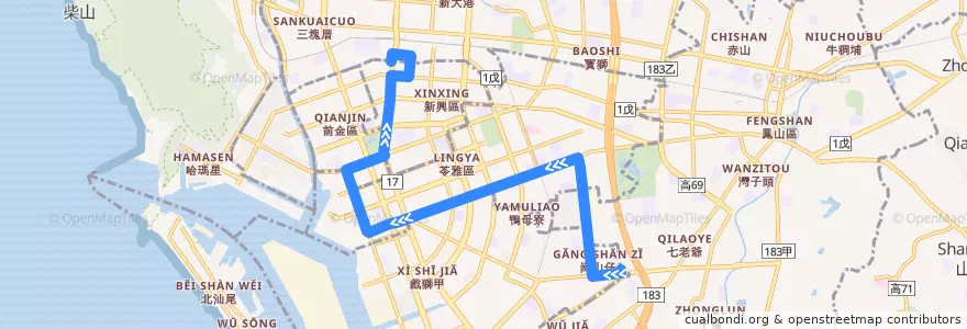 Mapa del recorrido 100路(往程) de la línea  en کائوهسیونگ.