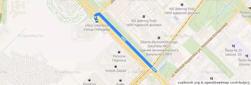 Mapa del recorrido Троллейбус 4: Метро Университет - улица Лебедева de la línea  en Москва.