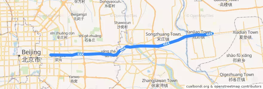 Mapa del recorrido Bus 817: 大厂 => 郎家园 de la línea  en Pechino.