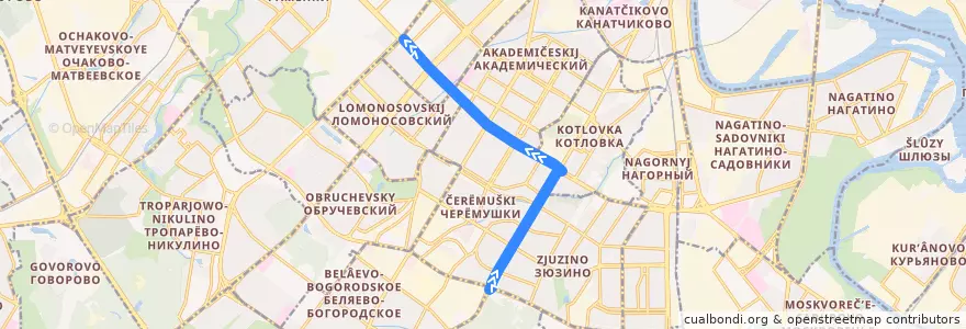 Mapa del recorrido Троллейбус 49: Балаклавский проспект - Метро "Университет" de la línea  en Юго-Западный административный округ.