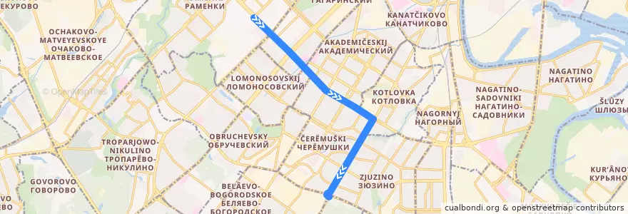 Mapa del recorrido Троллейбус 49: Улица Лебедева - Балаклавский проспект de la línea  en Юго-Западный административный округ.
