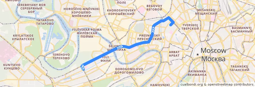 Mapa del recorrido Троллейбус 54: Метро «Филёвский парк» => Тишинская площадь de la línea  en Moskou.