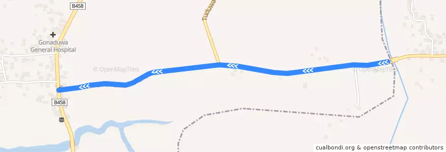 Mapa del recorrido Horana-Morontuduwa de la línea  en කළුතර දිස්ත්‍රික්කය.