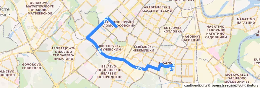 Mapa del recorrido Автобус 224: метро "Каховская" - Ленинский проспект de la línea  en Moscow.