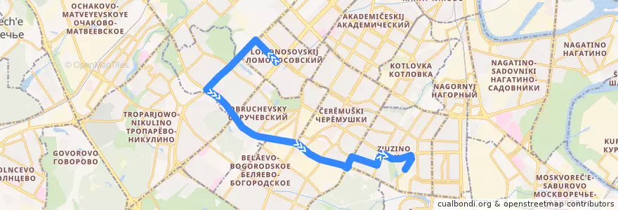 Mapa del recorrido Автобус 224: Ленинский проспект - метро "Каховская" de la línea  en Москва.