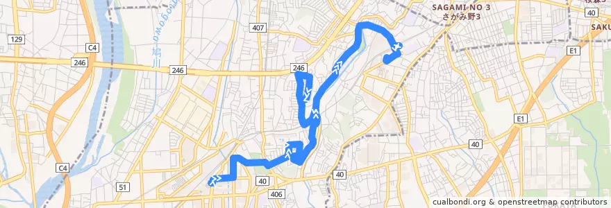 Mapa del recorrido 国分ルート de la línea  en 海老名市.
