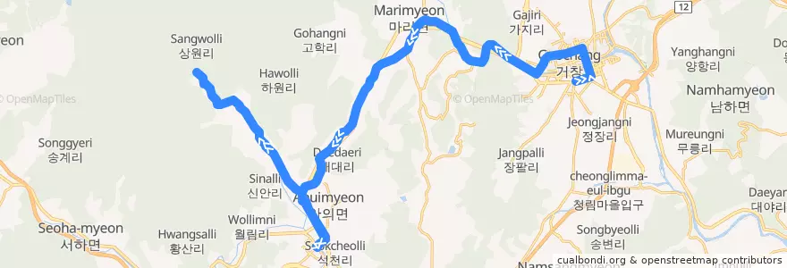 Mapa del recorrido 거창-용추 de la línea  en Кёнсан-Намдо.