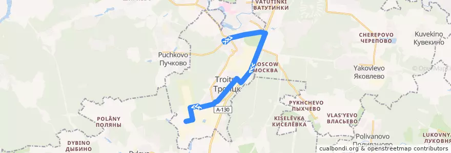 Mapa del recorrido Автобус №17: Троицк (Микрорайон В) - Институт ядерных исследований de la línea  en Moskou.