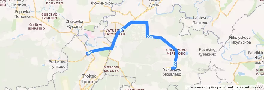 Mapa del recorrido Автобус №33: Троицк (Микрорайон В) - Яковлево de la línea  en Новомосковский административный округ.