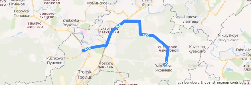 Mapa del recorrido Автобус №33: Яковлево - Троицк (Микрорайон В) de la línea  en Новомосковский административный округ.