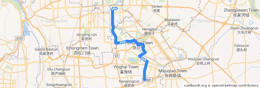 Mapa del recorrido Bus 599: 方庄南口 => 博兴六路公交场站 de la línea  en Пекин.