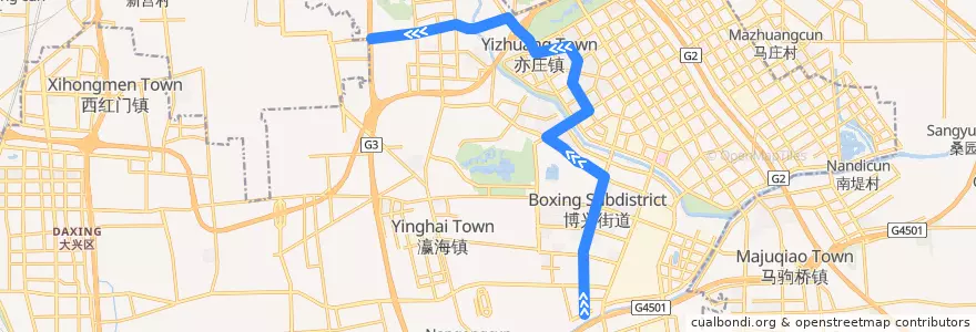 Mapa del recorrido Bus 599: 博兴六路公交场站 => 方庄南口 de la línea  en 다싱구.
