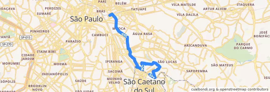 Mapa del recorrido 573A-10 Metrô Bresser de la línea  en São Paulo.