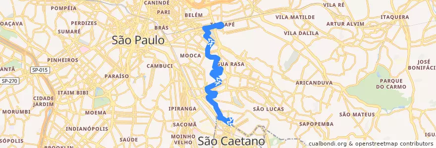 Mapa del recorrido 575A-10 Shop. Metrô Tatuapé de la línea  en ساو باولو.
