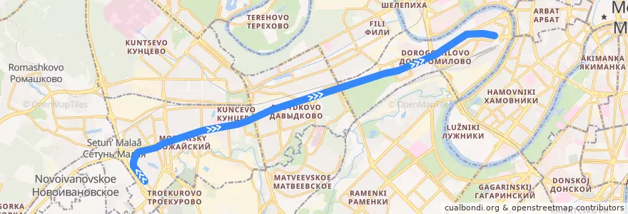 Mapa del recorrido Автобус 157: Беловежская улица - Киевский вокзал de la línea  en Западный административный округ.