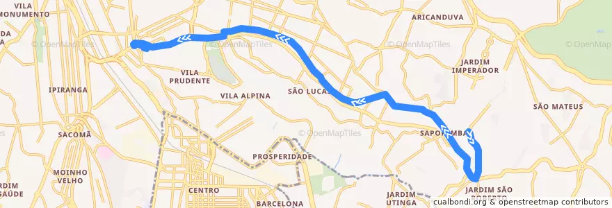 Mapa del recorrido 364A-21 Metrô Vila Prudente de la línea  en São Paulo.