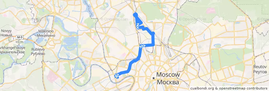 Mapa del recorrido Автобус 12: 2-й Красногвардейский проезд => Метро «Тимирязевская» de la línea  en Москва.
