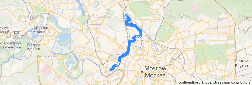 Mapa del recorrido Автобус 12: Метро «Тимирязевская» => 2-й Красногвардейский проезд de la línea  en Москва.