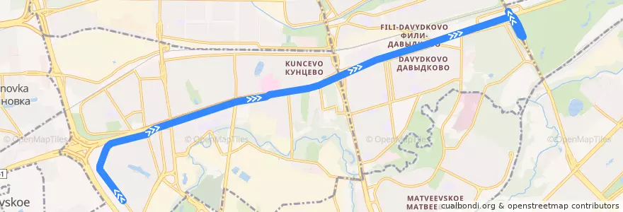Mapa del recorrido Автобус 157к: Беловежская улица - Славянский бульвар de la línea  en Западный административный округ.
