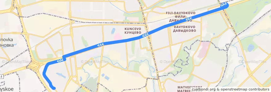 Mapa del recorrido Автобус 157к: Славянский бульвар - Беловежская улица de la línea  en Западный административный округ.