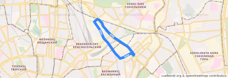 Mapa del recorrido Автобус 387: Метро Бауманская - ТК Тройка - Метро Бауманская de la línea  en Zentraler Verwaltungsbezirk.