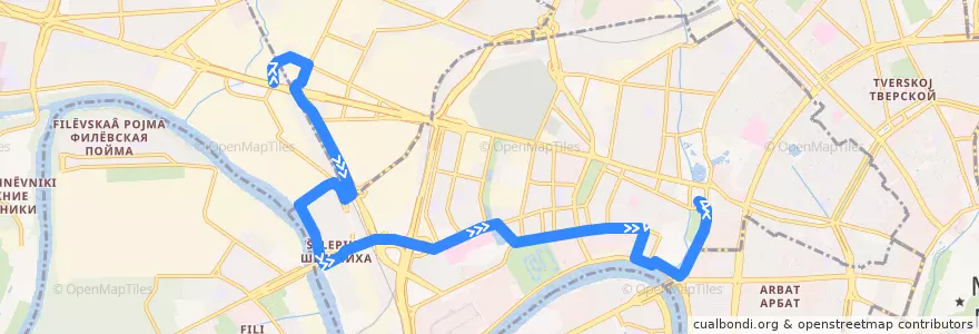 Mapa del recorrido Автобус 4: Силикатный завод => Метро "Краснопресненская" de la línea  en モスクワ.