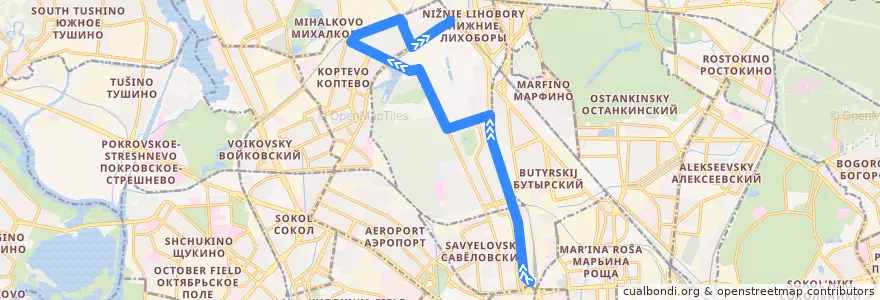 Mapa del recorrido Автобус 87: Савёловский вокзал - Мост Октябрьской железной дороги de la línea  en Северный административный округ.