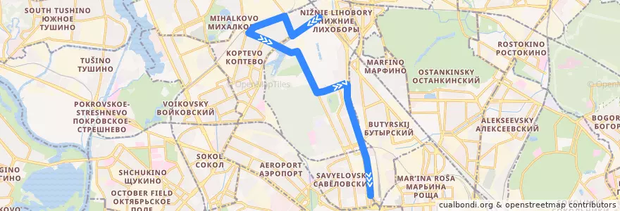 Mapa del recorrido Автобус 87: Мост Октябрьской железной дороги - Савёловский вокзал de la línea  en Северный административный округ.