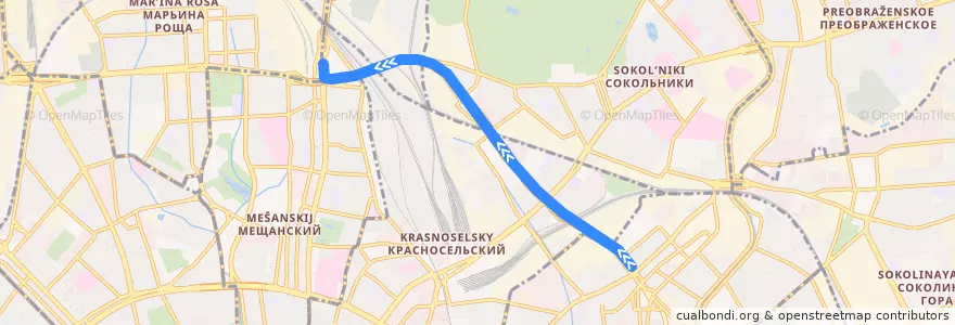 Mapa del recorrido Автобус 778: Спартаковская площадь => Рижский вокзал de la línea  en Центральный административный округ.