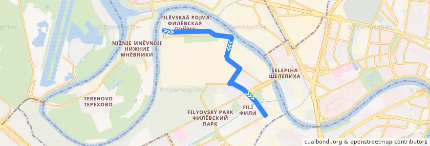 Mapa del recorrido Автобус №653: метро "Фили" -Филевский бульвар de la línea  en Москва.