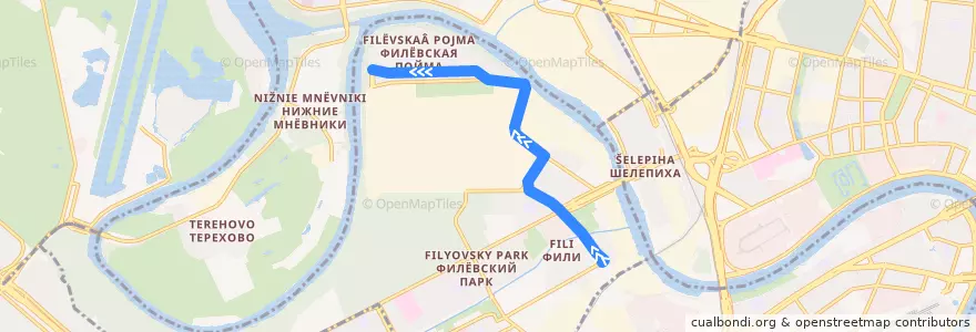 Mapa del recorrido Автобус №653: метро "Фили" -Филевский бульвар de la línea  en Moskou.